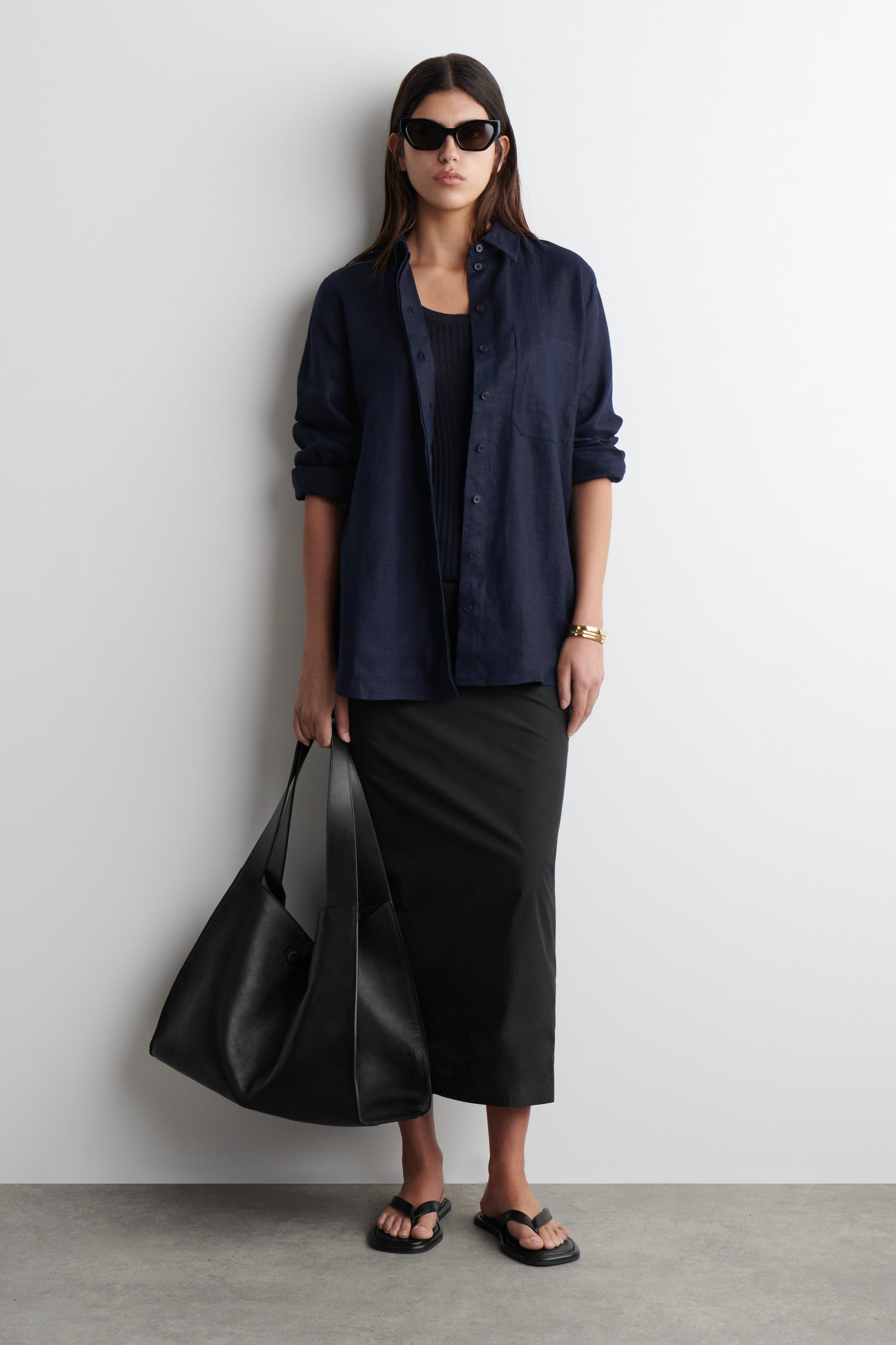 OVERSIZED LINEN SHIRT - NAVY | COS AU | COS (AU)