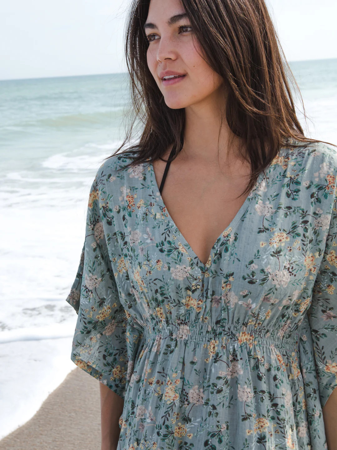 Sanibel Kaftan Maxi Dress - Light Green Floral | Natural Life