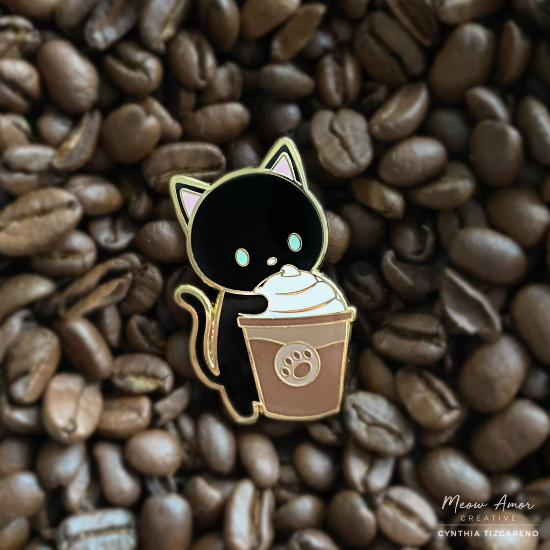 Black Cat Coffee Hard Enamel Pin | Etsy (US)