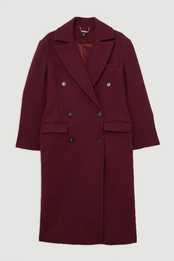 Wool Double Breasted Tailored Midi Coat | Karen Millen US
