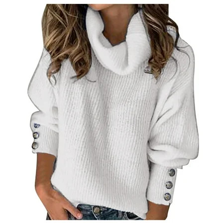 eileial Sweaters for Women Plus Size Womens Sweaters Plus Size Women Plus Size Long Sleeve Knitted Sweater Casual Turtleneck Loose Pullovers White XXXXXL | Walmart (US)