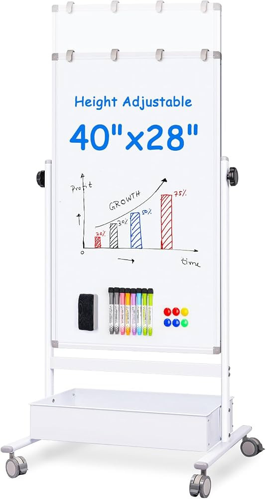 Mobile White Board Easel, 40x28 Inches Magnetic Storage Dry Erase Board Easel for Classroom, Roll... | Amazon (US)