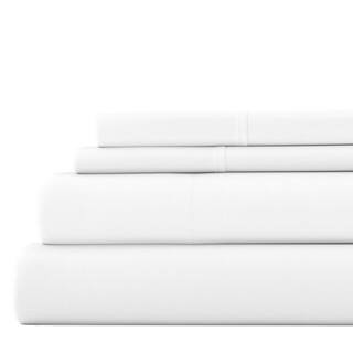 4-Piece White Solid Microfiber Queen Sheet Set | The Home Depot