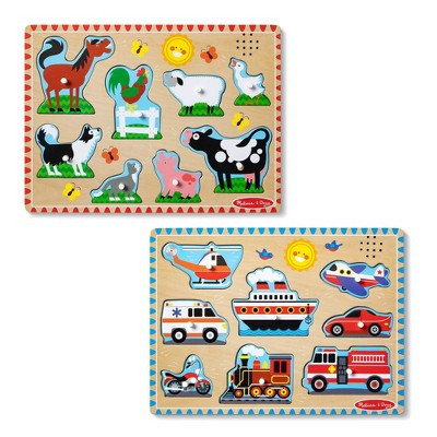 Melissa & Doug Wooden Light-Activated Sound Puzzle 2pc for Toddler and Preschool Boys' and Girls' - Farm Animals, Vehicles - 16pc | Target