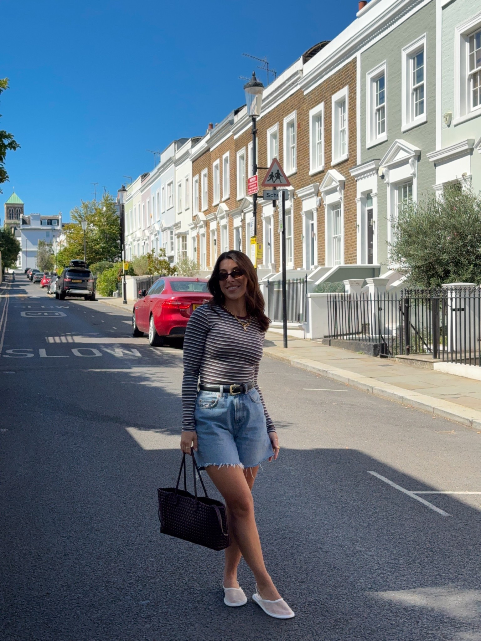 Autumn outfit, autumnal, transitional, denim shorts, jorts, petite, style, outfit, stripe, stripes, long sleeve top, simple outfit, easy outfits, wardrobe, basics, asos, topshop, woven bag, autumnal bag, shoulder bag, Zara, Abbott Lyon, statement jewellery, gold jewellery, personalised, BERSHKA, 

#LTKautumn #LTKuk #LTKpetite