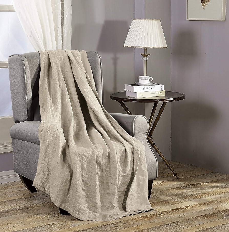 Chezmoi Collection Brussels Belgian Flax Linen Throw Blanket, 50" x 70" - Pre-Washed Super Soft L... | Amazon (US)