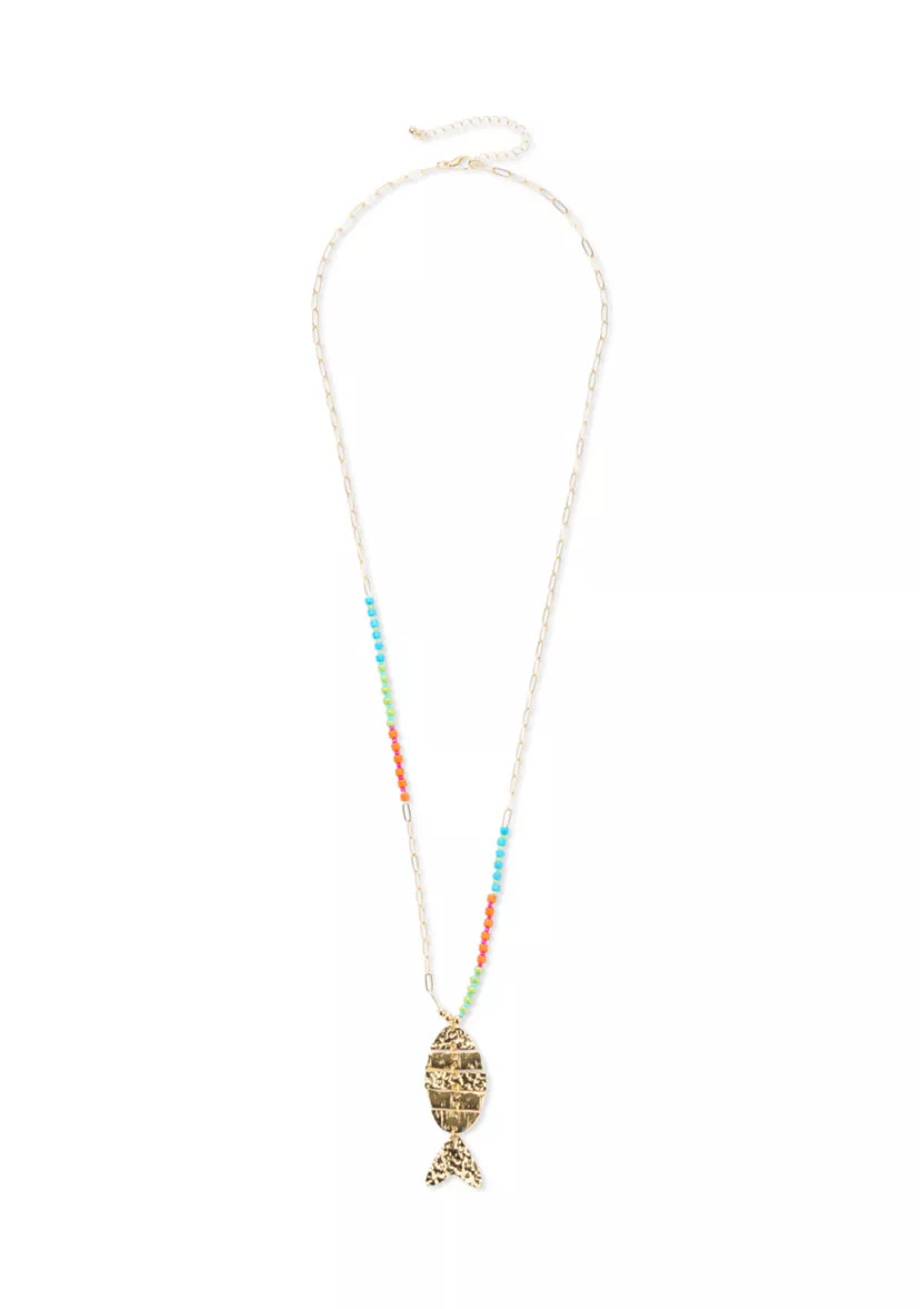 Long Fish Pendant Beaded Necklace | Belk