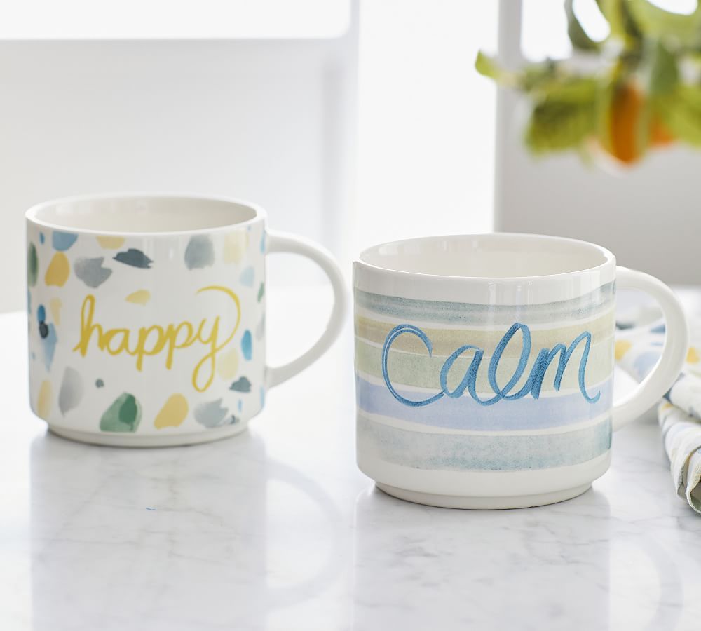 Rebecca Atwood Happy & Calm Stoneware Mugs - Set of 2 | Pottery Barn (US)