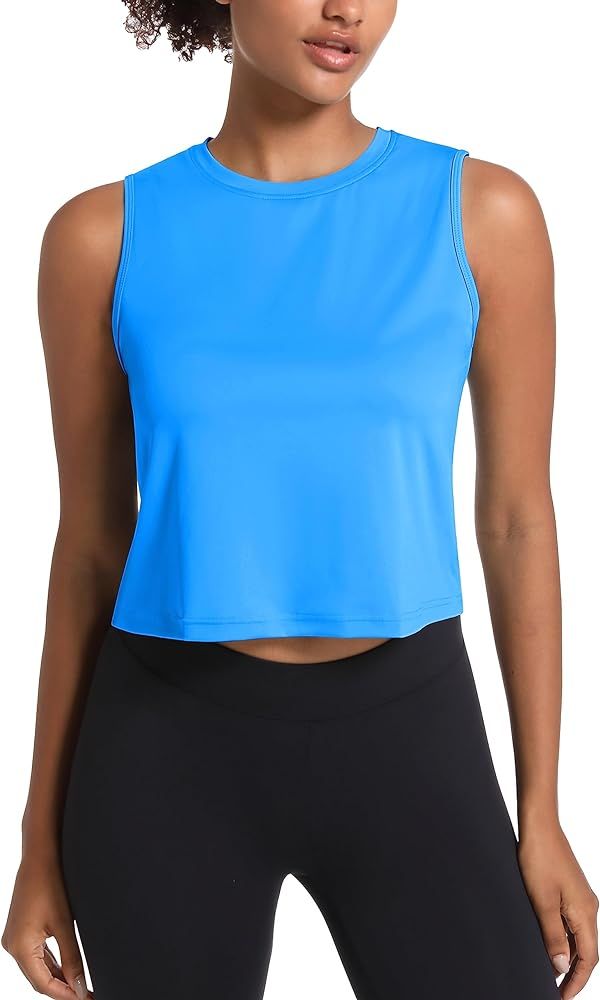 MAGCOMSEN Women's Crop Tops UPF 50+ Athletic Running Workout Cropped Tank Tops Sleeveless Gym Spo... | Amazon (US)