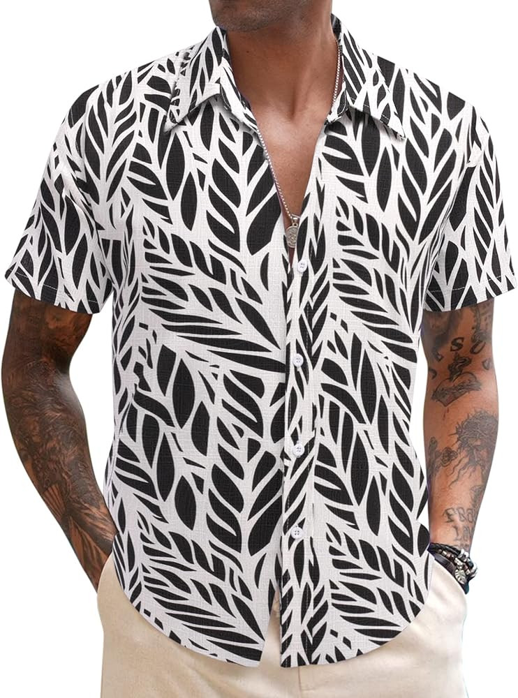 COOFANDY Men's Linen Casual Short Sleeve Shirt Button Down Summer Beach Wedding Shirts | Amazon (US)
