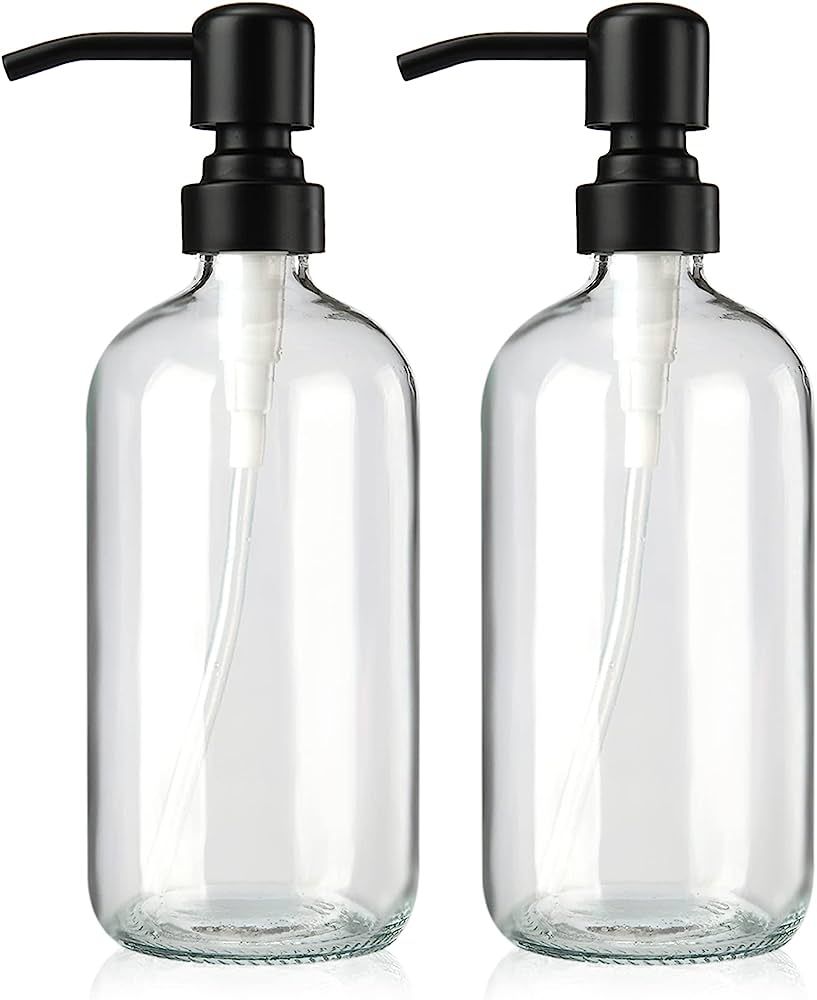 AmazerBath Clear Glass Soap Dispenser, 2 Pack Hand Soap Dispenser with Matte Black Stainless Stee... | Amazon (US)
