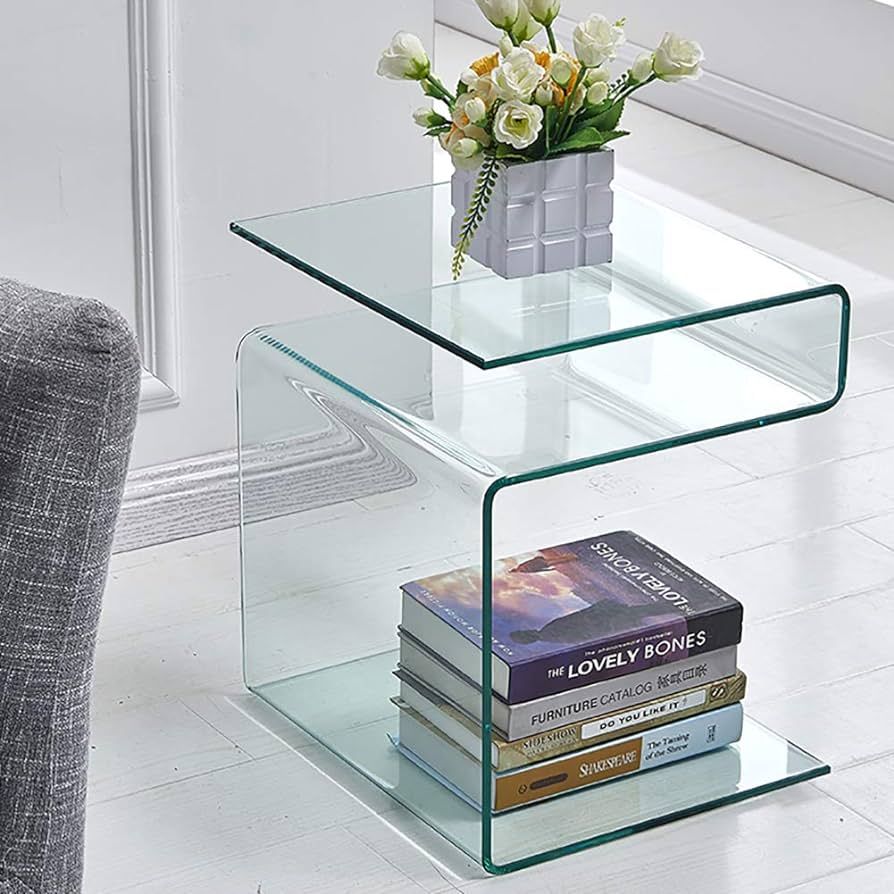 Glass Nightstand,Side Table,S-Shaped End Table for Living Room,Bedside Table for Bedroom | Amazon (US)