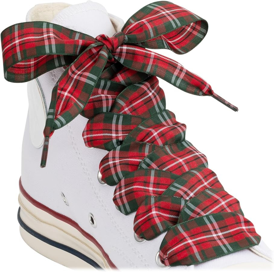 2 Pairs Fancy Ribbon Shoe Laces for Sneakers 1" Wide Flat Checkered Shoelaces for Boots | Amazon (US)