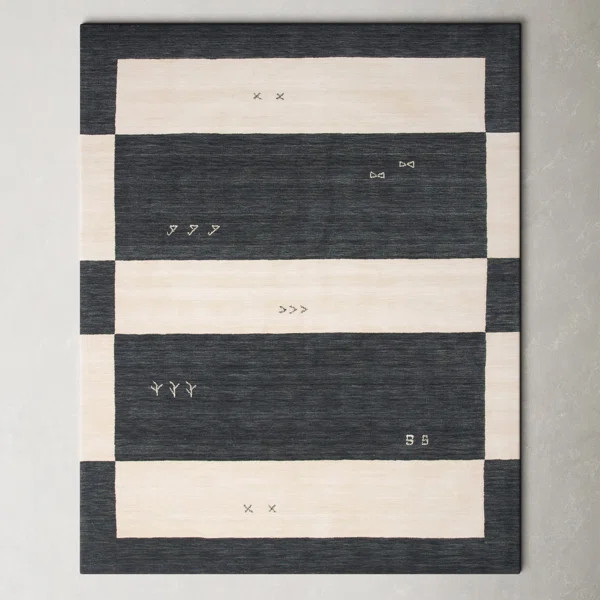 Santiago Handmade Wool Cream/Black Rug | Wayfair North America