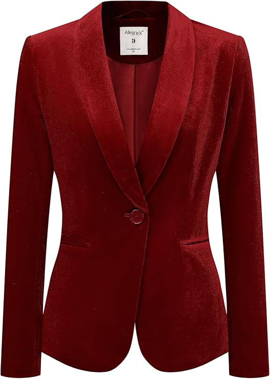 Allegra K Women's Halloween Christmas Office Coat Solid Shawl Collar 1 Button Velvet Blazer | Amazon (US)