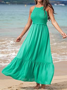 CUPSHE Women's Crochet Backless Lace-Up Maxi Dress Sleeveless Cover Up Dresses Casual Summer | Amazon (US)