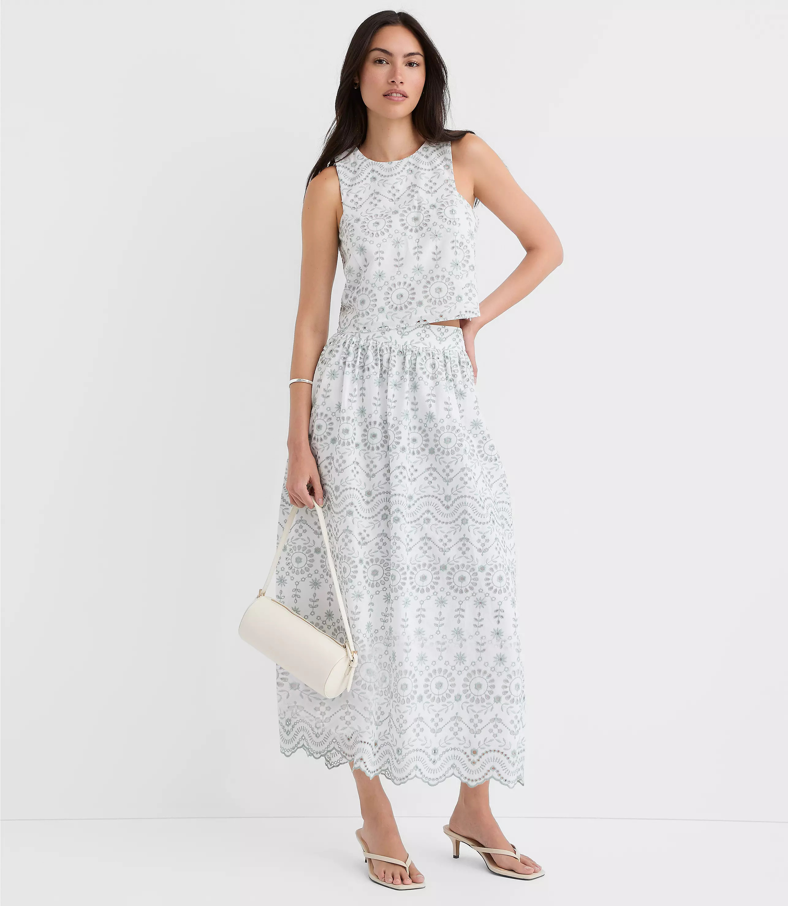 Scalloped Eyelet Poplin Midi Skirt | LOFT