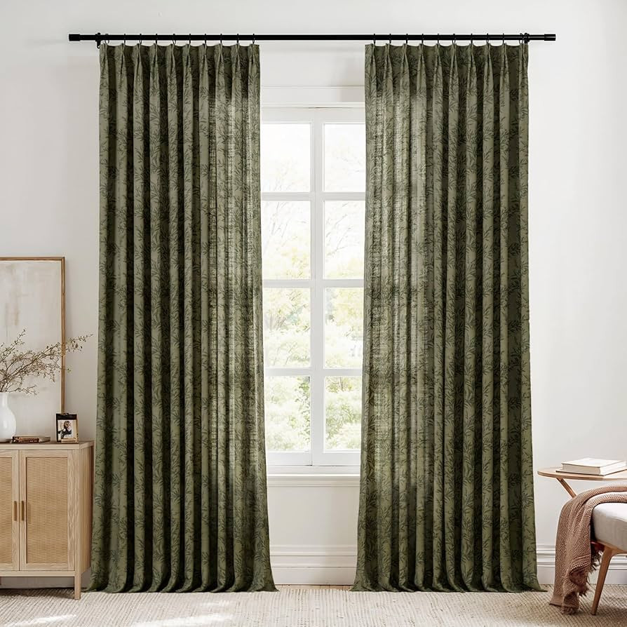 TWOPAGES Pinch Pleated Floral Curtain 108 Inch Long Light Filtering Privacy Drape Linen Textured ... | Amazon (US)