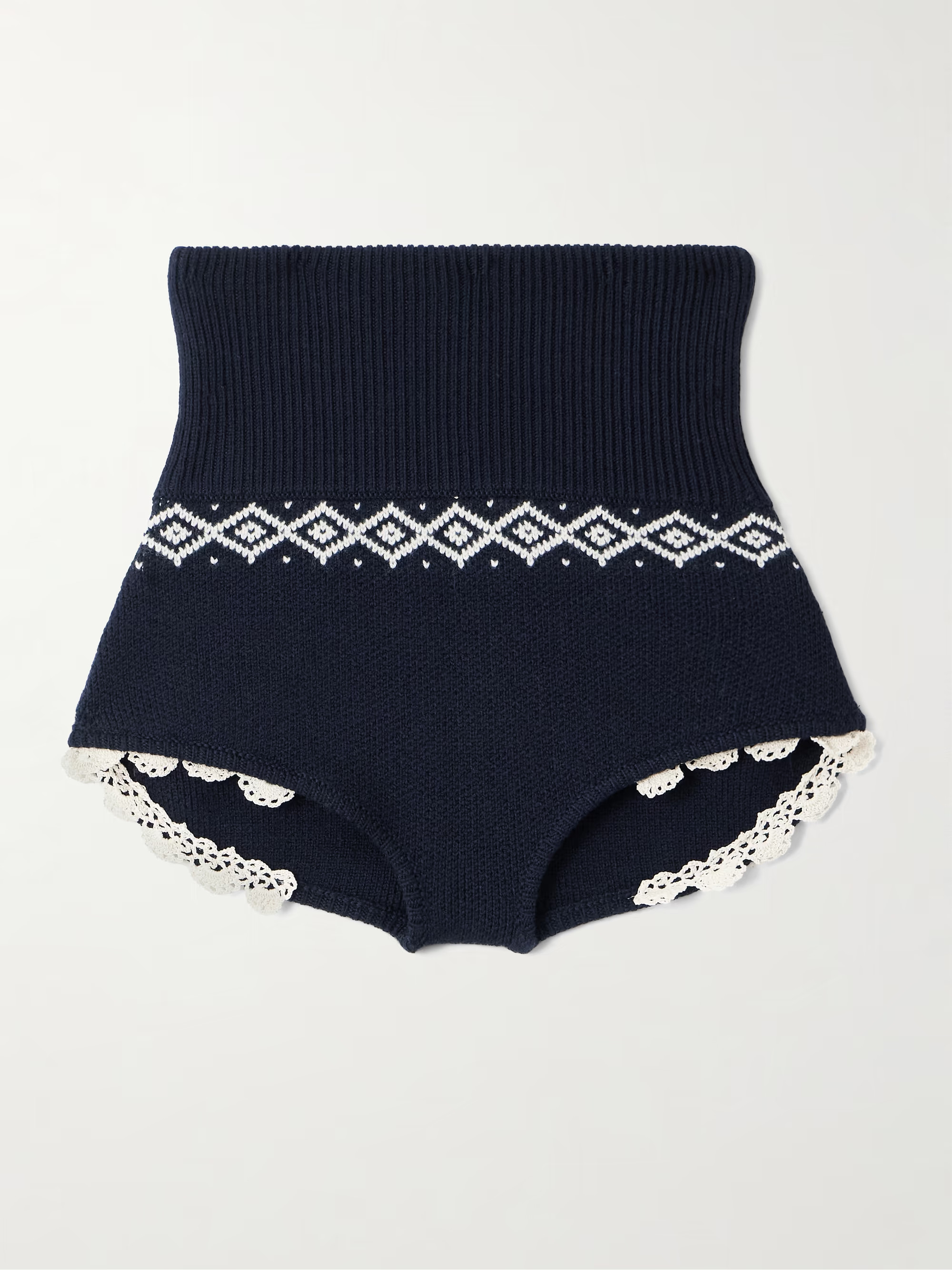 Crochet-trimmed ribbed wool-jacquard shorts | NET-A-PORTER (UK & EU)