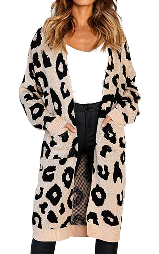 Angashion Women's Long Sleeves Leopard Print Knitting Cardigan Open Front Warm Sweater Outwear Co... | Amazon (US)