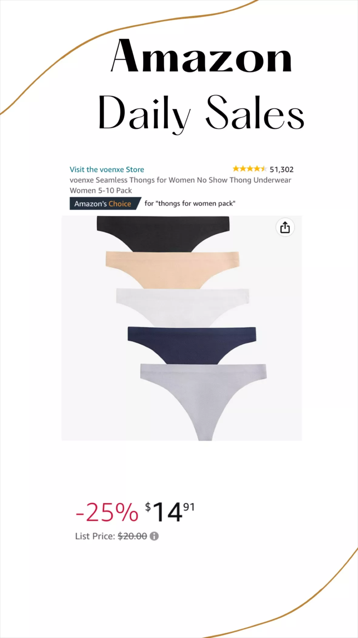  Voenxe Seamless Thongs For Women No Show Thong