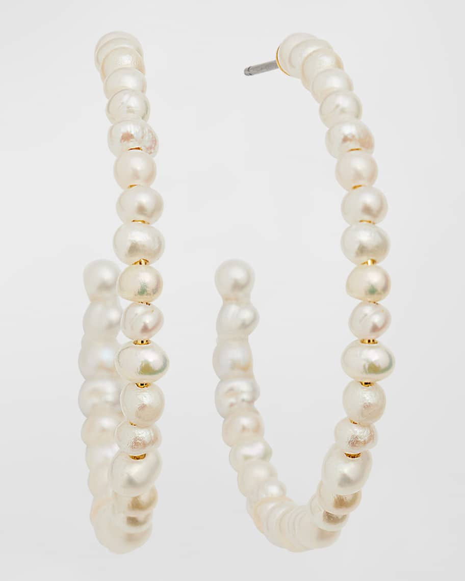 Lele Sadoughi Freshwater Pearl Medium Hoop Earrings | Neiman Marcus