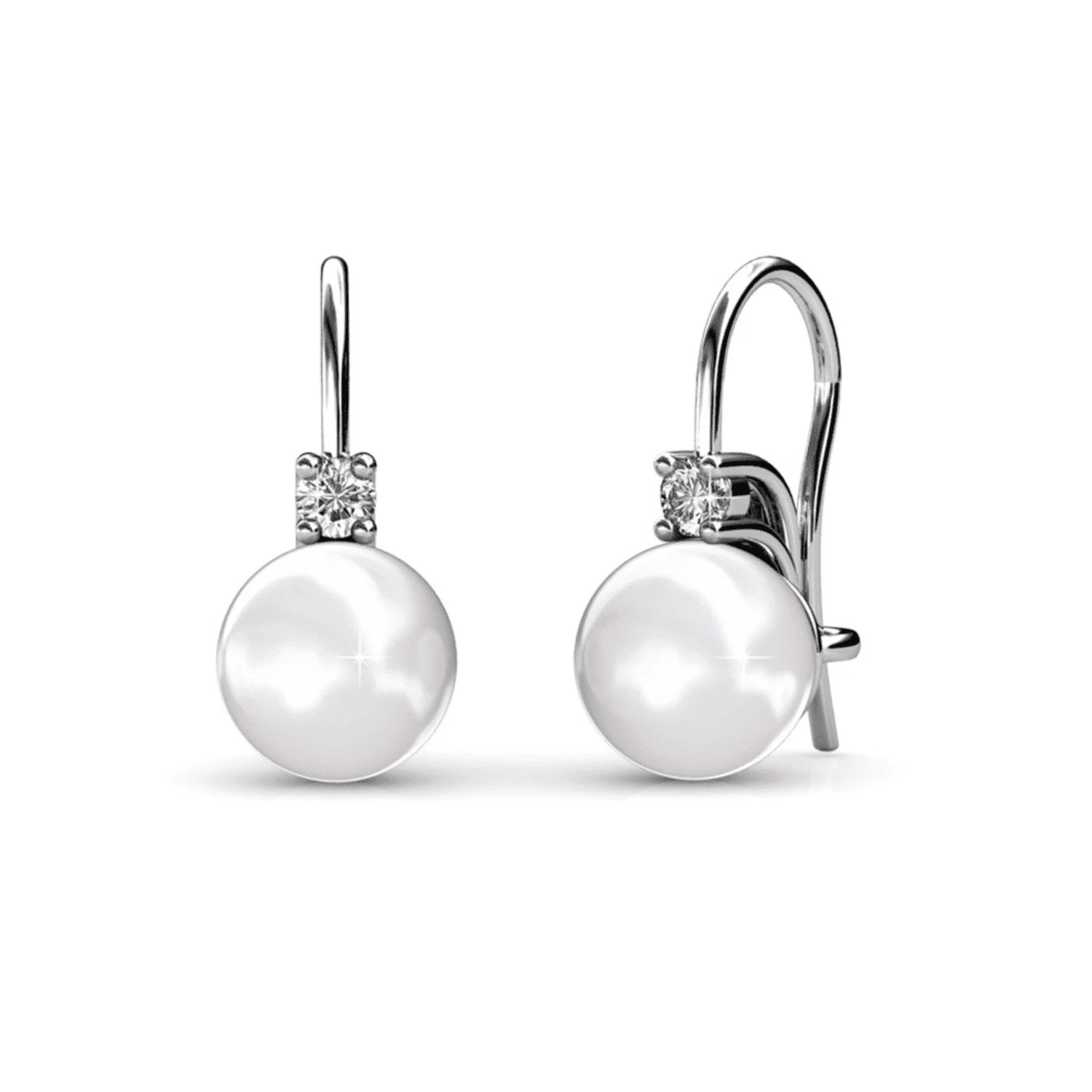 Cate & Chloe Cassie 18k White Gold Plated Shell Pearl Earrings with Swarovski Crystals for Women | Walmart (US)