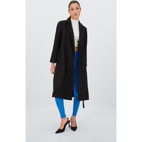 Stradivarius Belted Long Coat Black M | Stradivarius (UK)