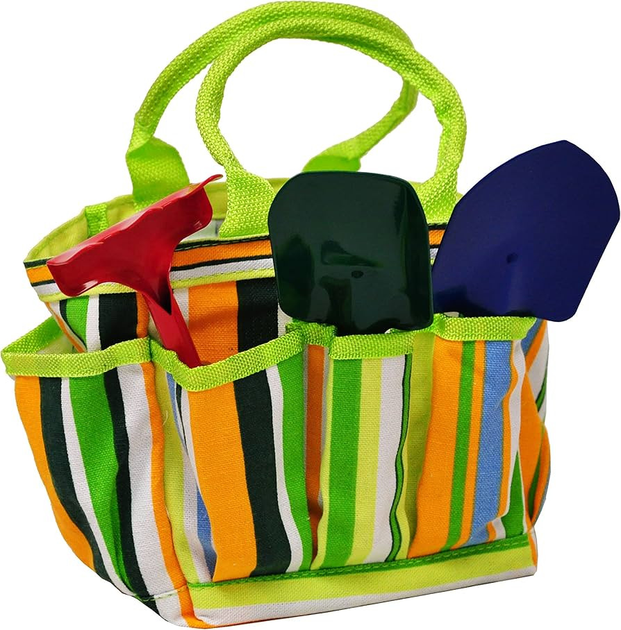 G & F 10012 JustForKids Kids Garden Tools Set with Tote hand rake shovel trowel,Assorted | Amazon (US)