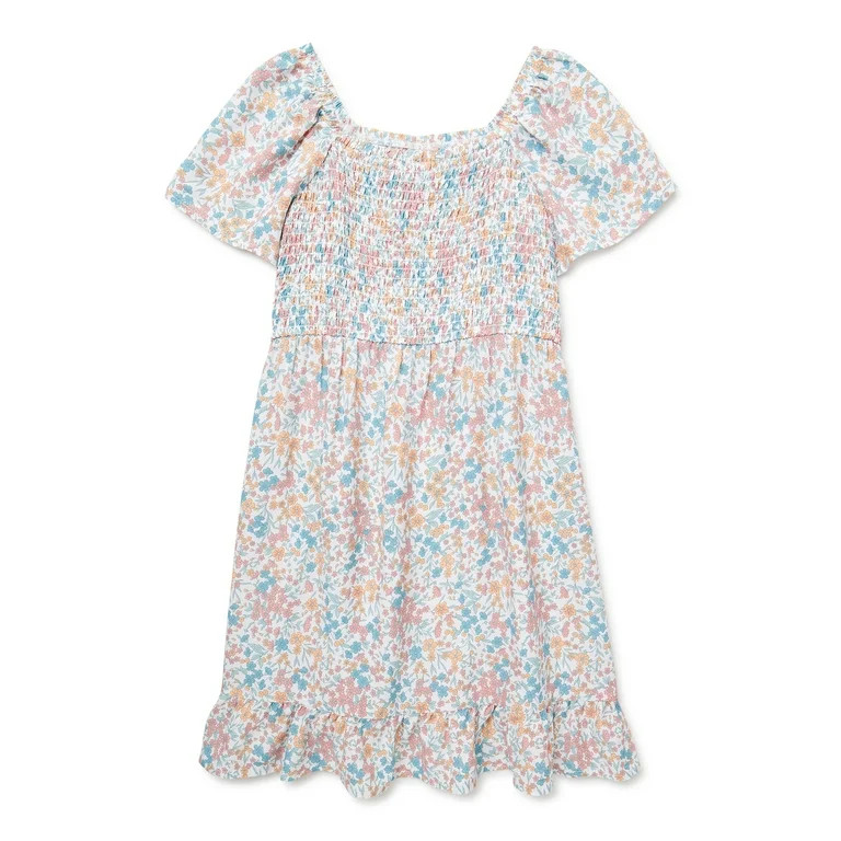 Wonder Nation Girls Smocked Ruffle Dress, Sizes 4-18 & Plus - Walmart.com | Walmart (US)
