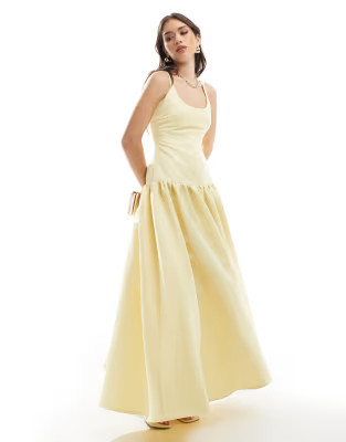 4th & Reckless structured satin scoop neck dropped waist maxi dress in buttermilk yellow | ASOS (Global)