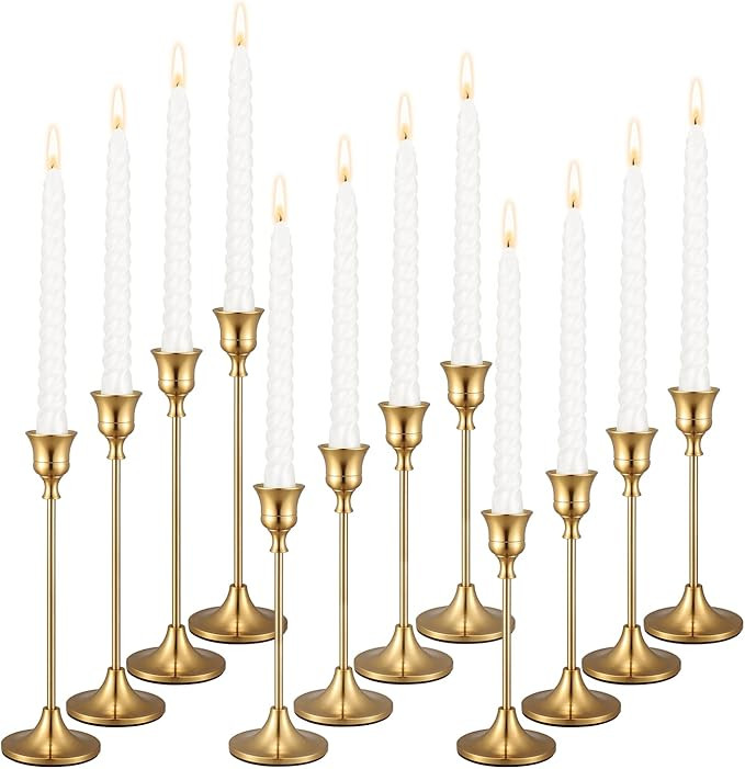 PNAVMG Set of 12 Brass Gold Candle Holder Candlestick Holders Taper Candle Holders Metal Candle S... | Amazon (US)