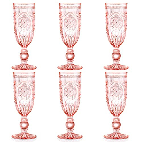 Yungala Pink Champagne Glasses set of 6 pink champagne flutes 100% dishwasher safe true pink glassware with vintage glassware vibes | Amazon (US)