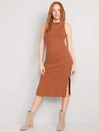 Fitted Sleeveless Rib-Knit Midi Sweater Dress for Women | Old Navy (US)