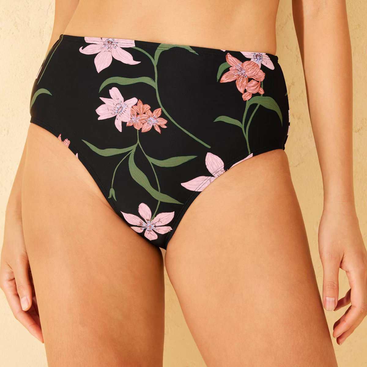 Women's High Waist Full Coverage Bikini Bottom - Shade & Shore™ Black Floral Print | Target