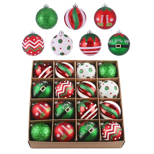 Valery Madelyn Christmas Ornaments Tree Decorations, 16ct Elf Red Green White Shatterproof Christmas Ball Ornaments Set, 3.15 Inch Decorative Hanging Ornament Bulk for Xmas Holiday Party Decor | Amazon (US)