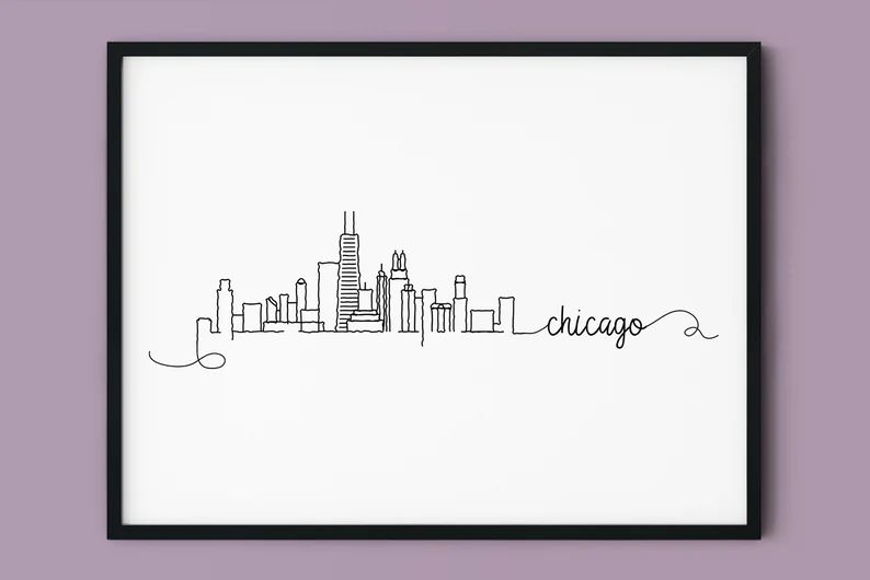 Chicago Skyline Print, Illinois Printable Wall Decor, Chicago Pen Line Print, Minimalist Art, Sil... | Etsy (US)