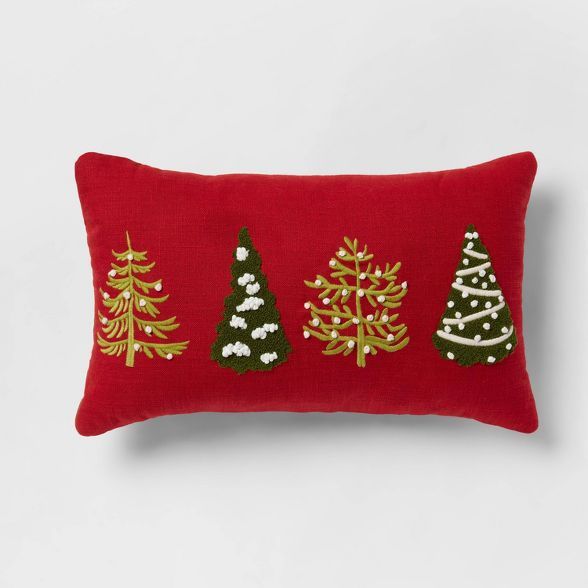 Embroidered Tree Lumbar Christmas Throw Pillow Red - Threshold&#8482; | Target