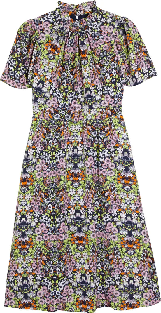 Ruffle Neck Flutter Sleeve A-Line Dress | Nordstrom