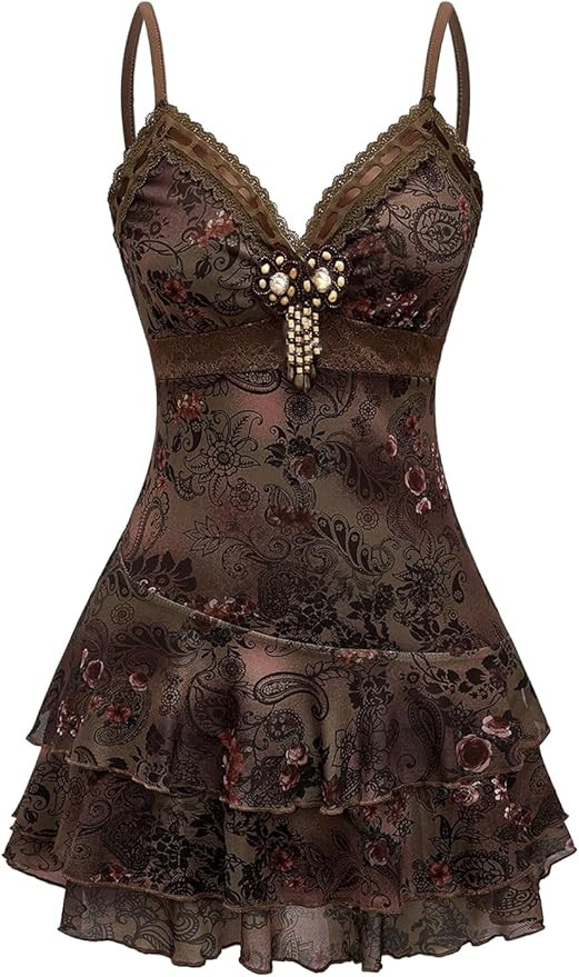 SHENHE Women's Y2k Hippie Vintage Boho Dress Lace Trim Layered Ruffle Goth Mini Dresses | Amazon (US)