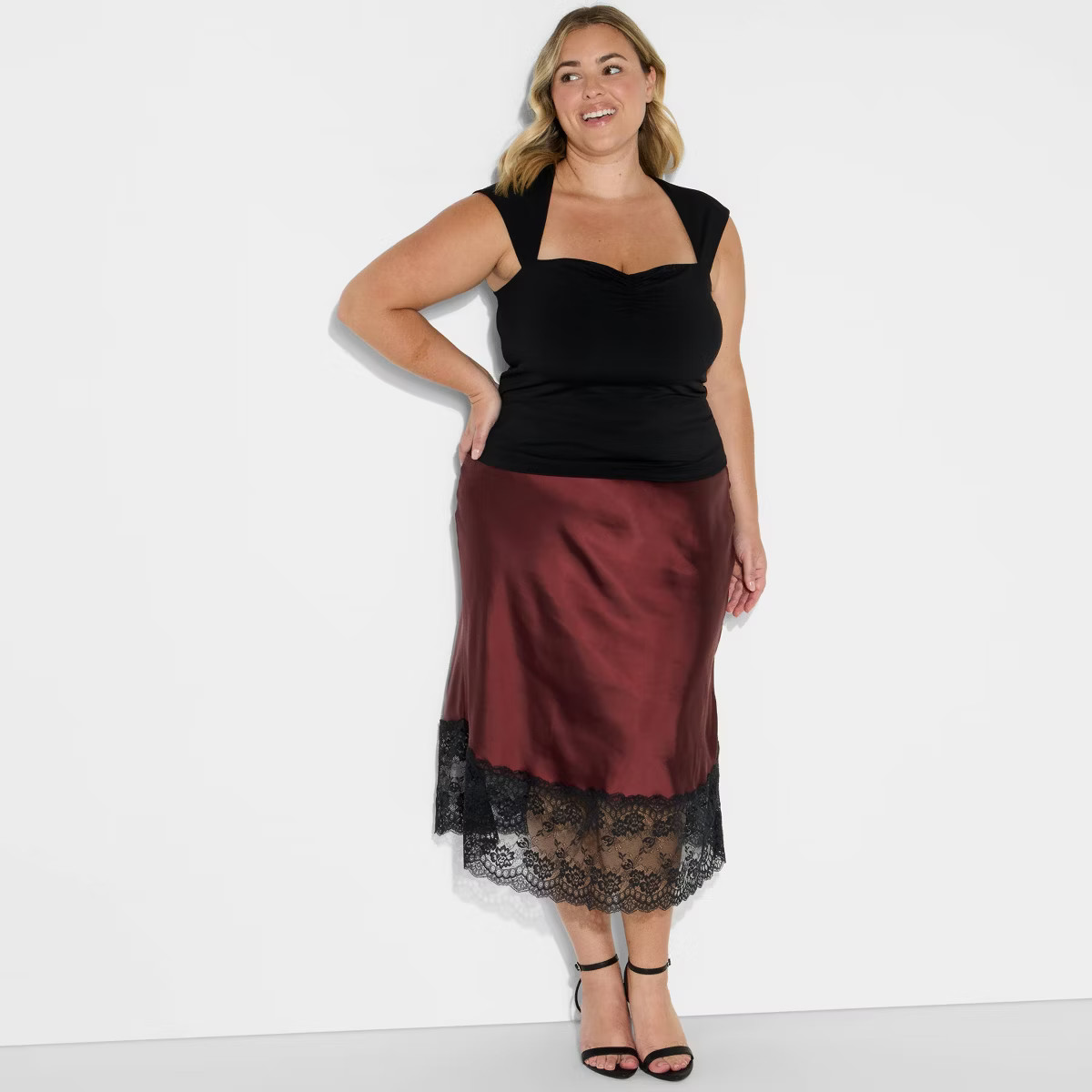 Women's Lingerie Slip Midi Skirt - Wild Fable™ Burgundy 2X | Target
