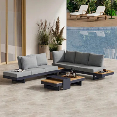 6-Person Teak & Aluminum Modular Outdoor Patio Set | Wayfair North America