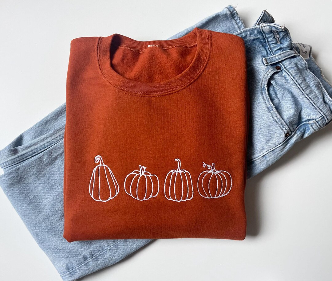 Embroidered Fall Sweatshirt, Pumpkin Crewneck, Halloween Sweater, Fall Sweater, Fall T-shirt, Hal... | Etsy (US)