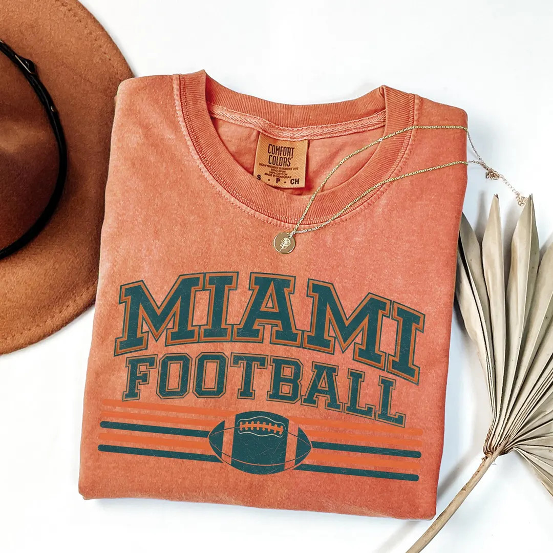 Miami Football Vintage Style Comfort Colors T-shirt, Retro Miami Football Crewneck, Miami Footbal... | Etsy (US)