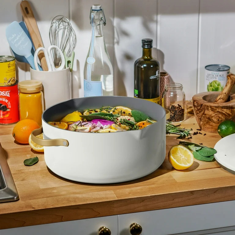 Beautiful 8 Quart Ceramic Non-Stick Stock Pot with Strainer Lid, White Icing by Drew Barrymore | Walmart (US)