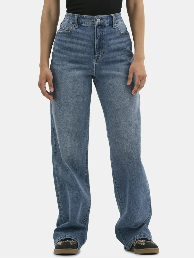 No Boundaries High Rise Baggy Wide Leg Jeans, 32'' Inseam, Women’s and Women's Plus | Walmart (US)