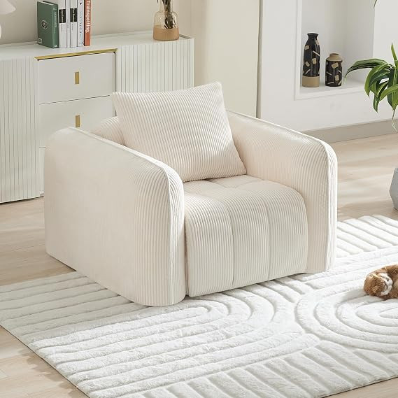 Oversized Boneless Corduroy Accent Chair, Comfy Deep Seat Armchair for Bedroom, Modern Upholstere... | Amazon (US)