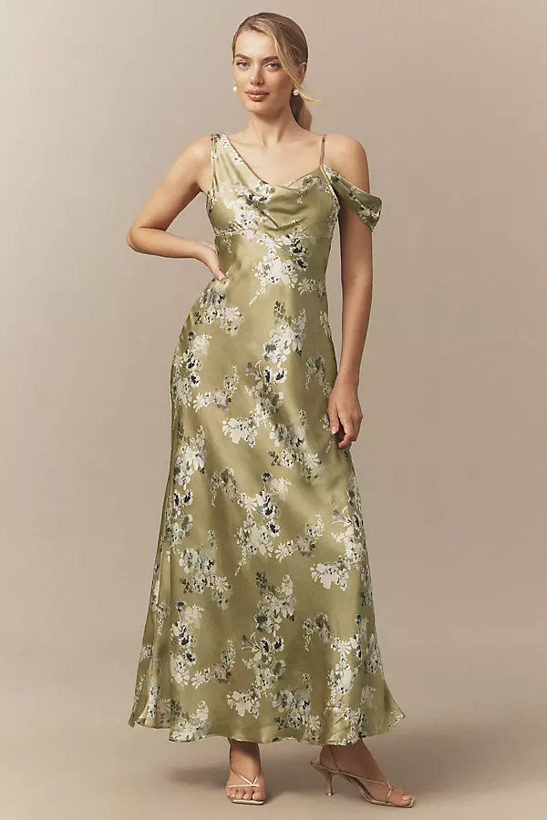 BHLDN Abigail Asymmetric Cowl-Neck High-Shine Satin Maxi Dress | Anthropologie (US)