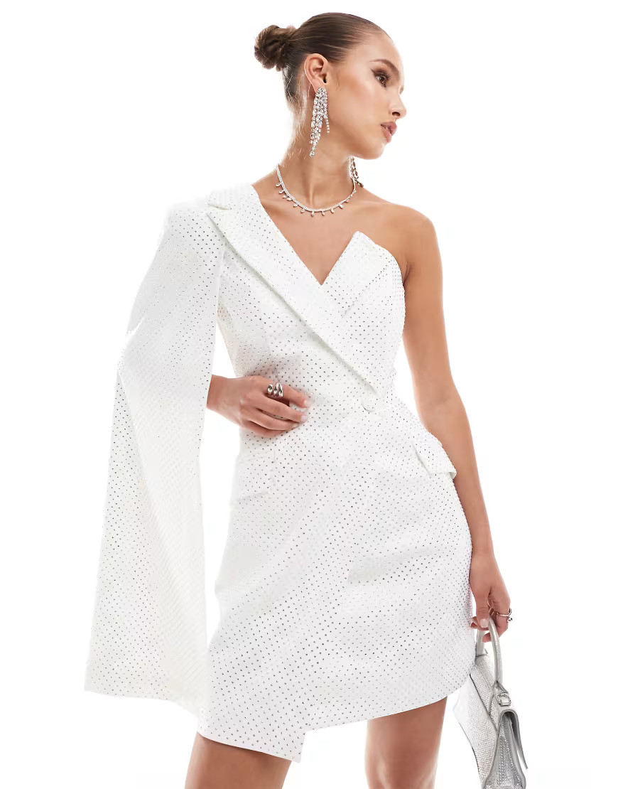 Lavish Alice crystal embellished cape blazer dress in white | ASOS (Global)