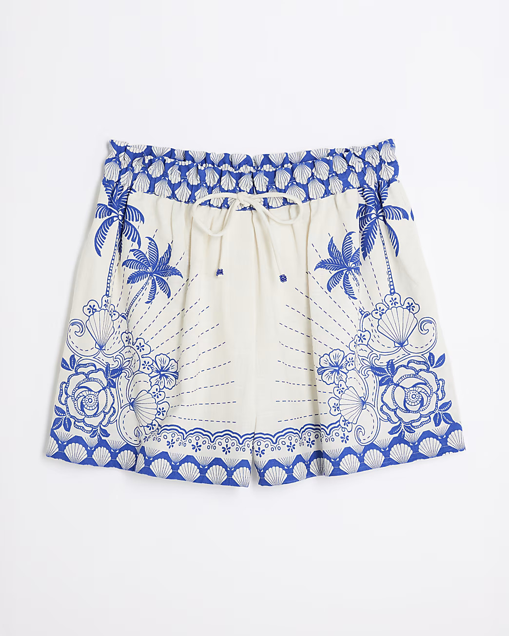 Blue Shell Printed Tie Waist Shorts | River Island UK & IE